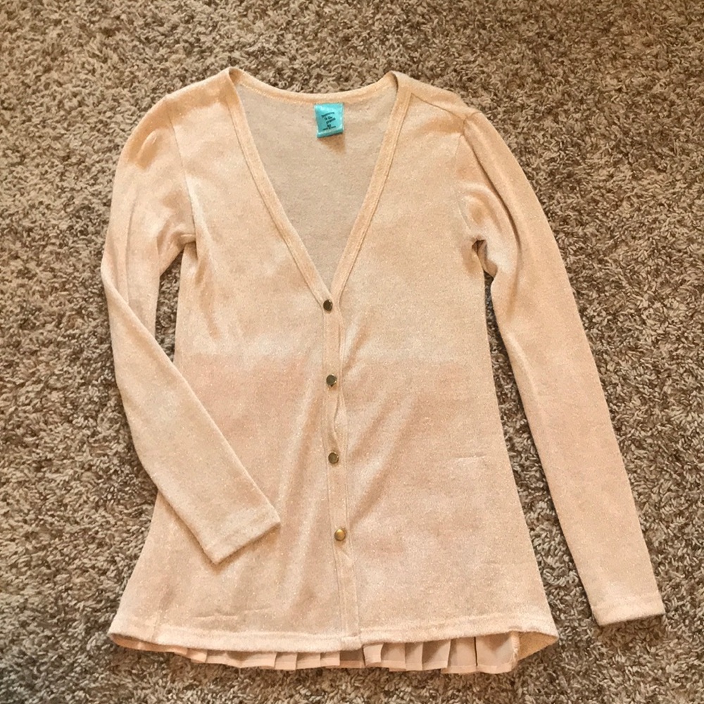 HauteLook Rose Gold Shimmer Sheer Back Sweater XS